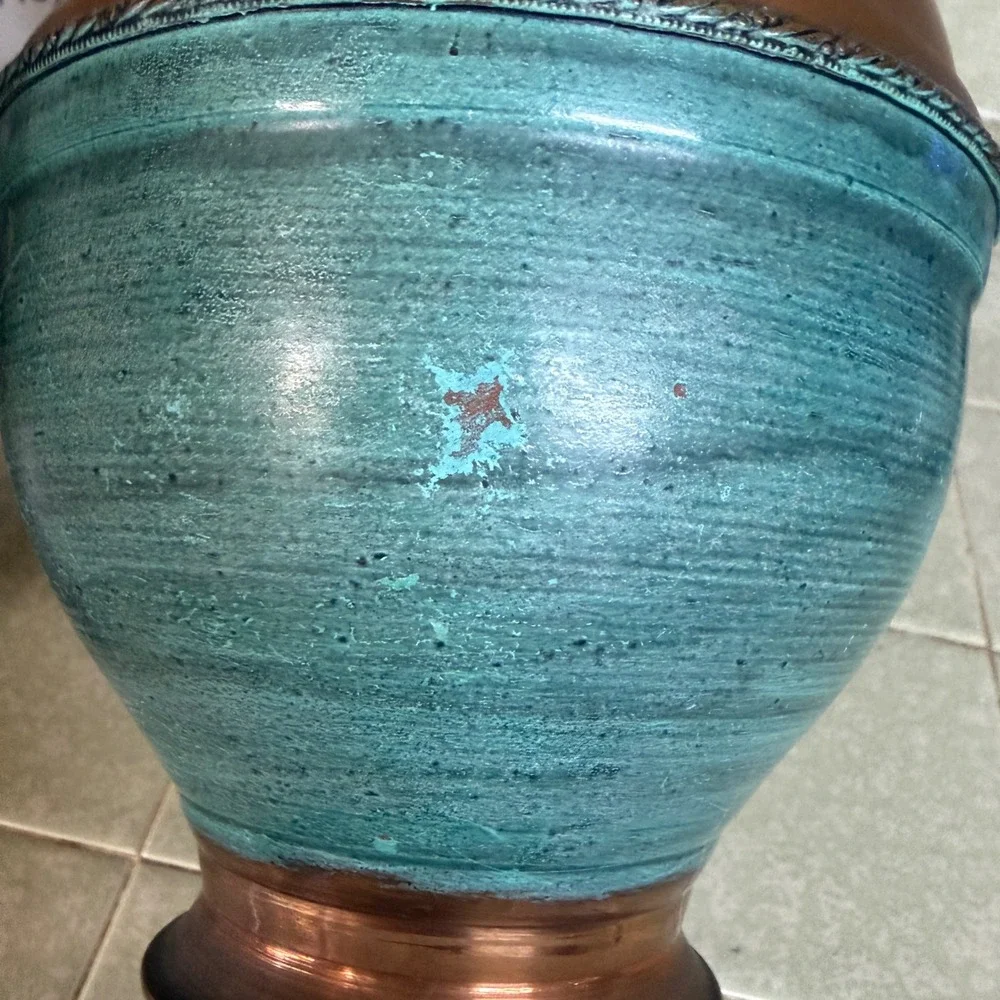 Vintage Copper Pitcher Ewer Verdigris‎ Teal Patina Decorative Vase 11.5 Inch